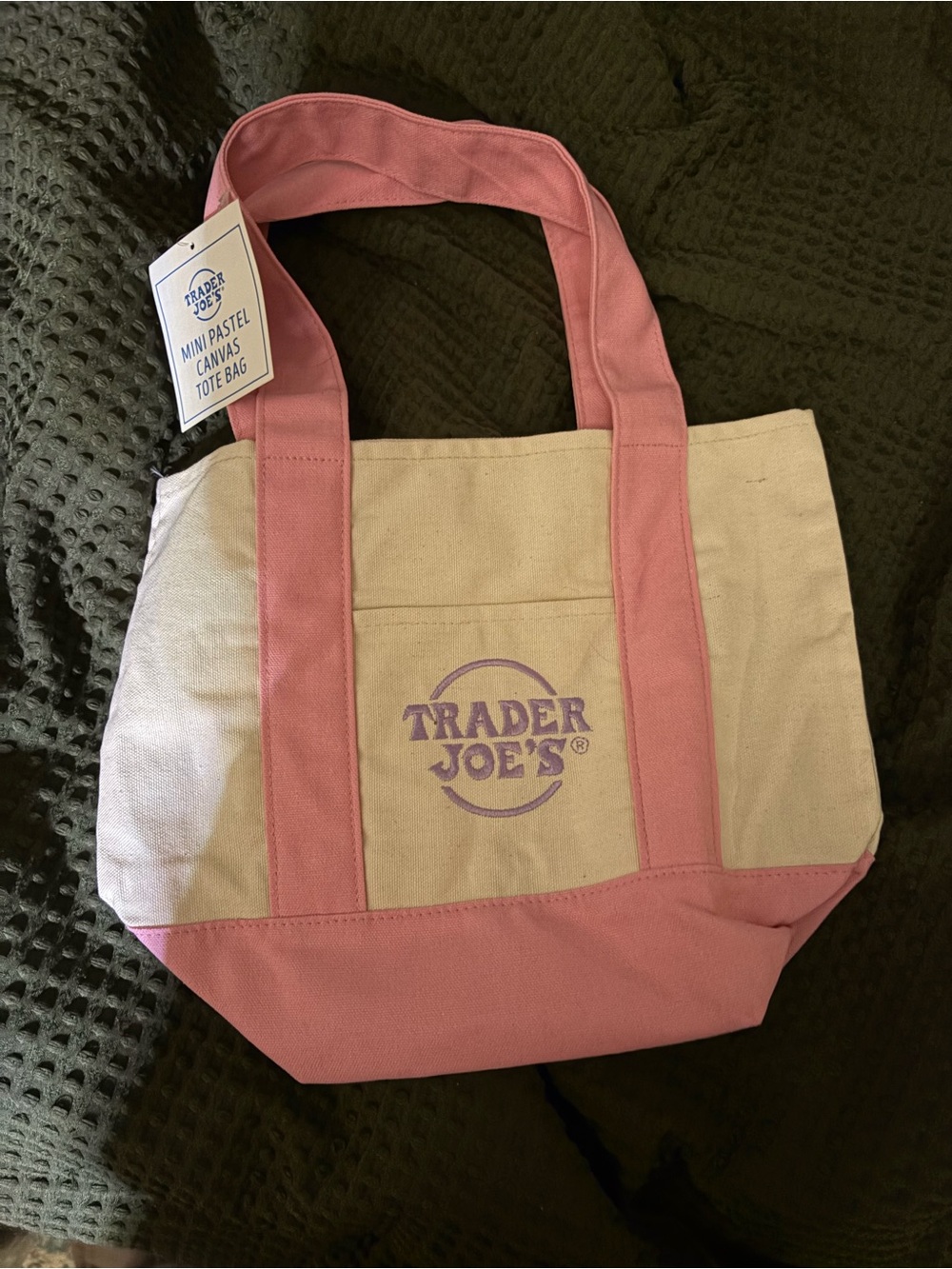 Trader Joe’s Mini Pastel Canvas Tote Bag - Pink & Cream